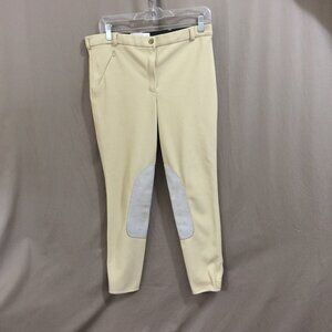Tuff Rider Womens Breeches Front Zip Knee Patches Size 32 Beige Polyester Blend